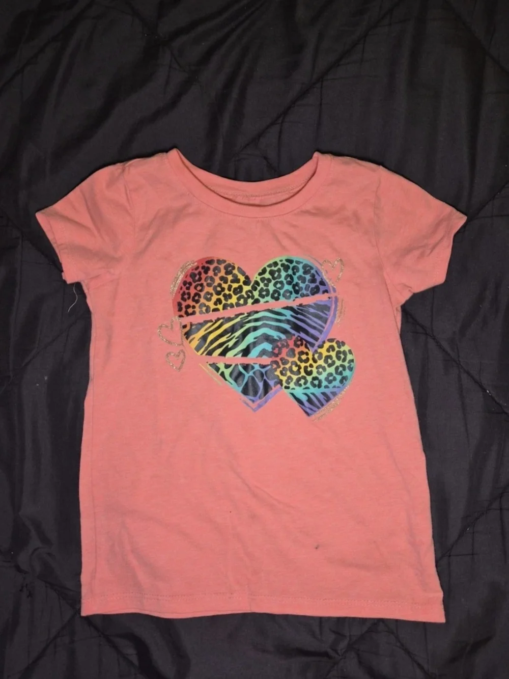 The Children's Place Coral Tee with Rainbow Animal Heart Graphic